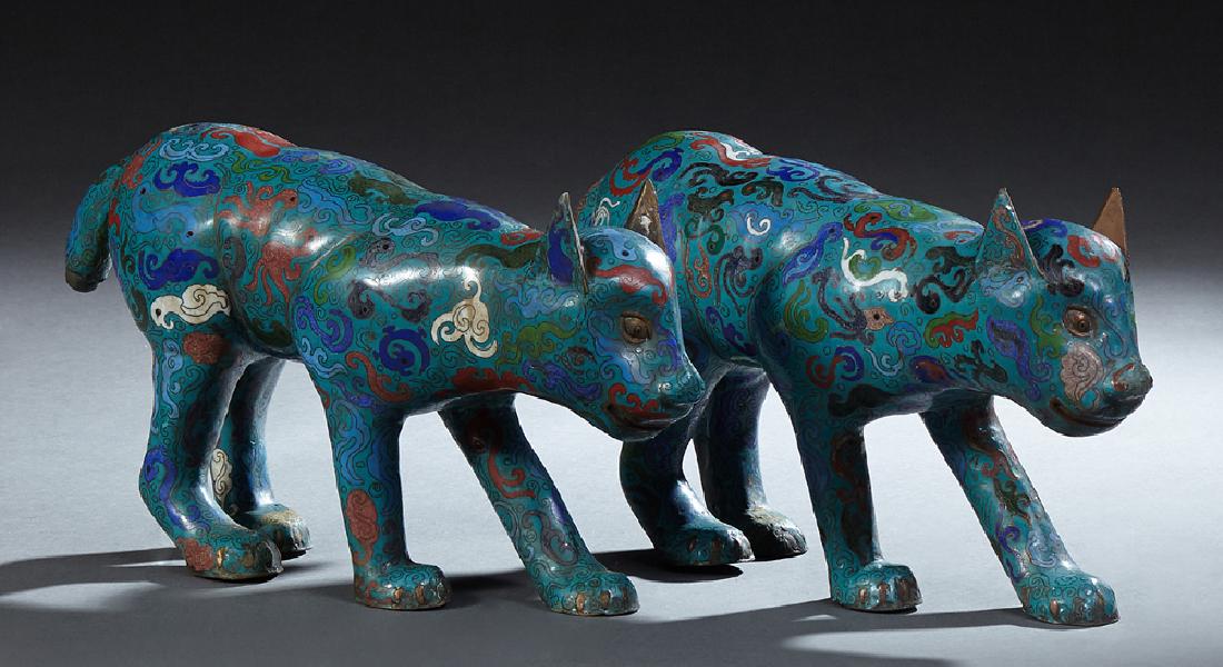 Pair of Chinese Cloisonne Standing Cat Figures, 20th (1 of 1)