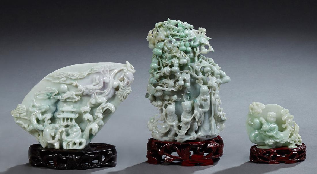 Three Chinese Carved Jade Items, 20th c., one with a (1 of 2)