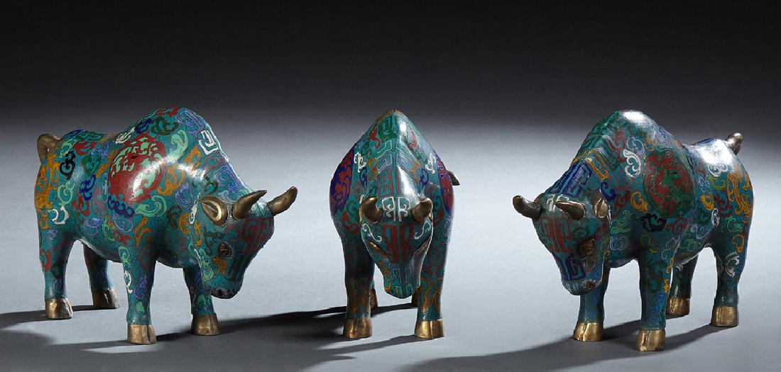 Group of Three Chinese Cloisonne Bull Figures, 20th c., (1 of 1)