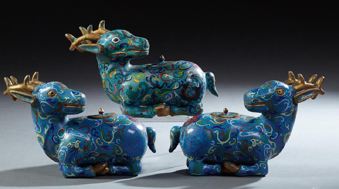 Group of Three Chinese Cloisonne Deer Form Incense (1 of 1)
