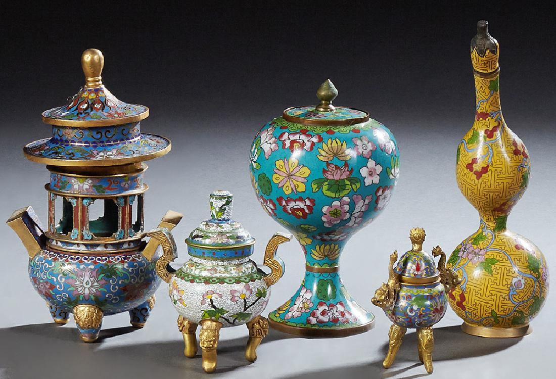 Group of Five Chinese Cloisonne Pieces, 20th c., (1 of 1)