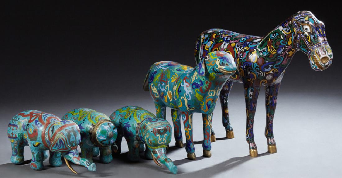 Group of Five Chinese Cloisonne Animals, 20th c., (1 of 1)