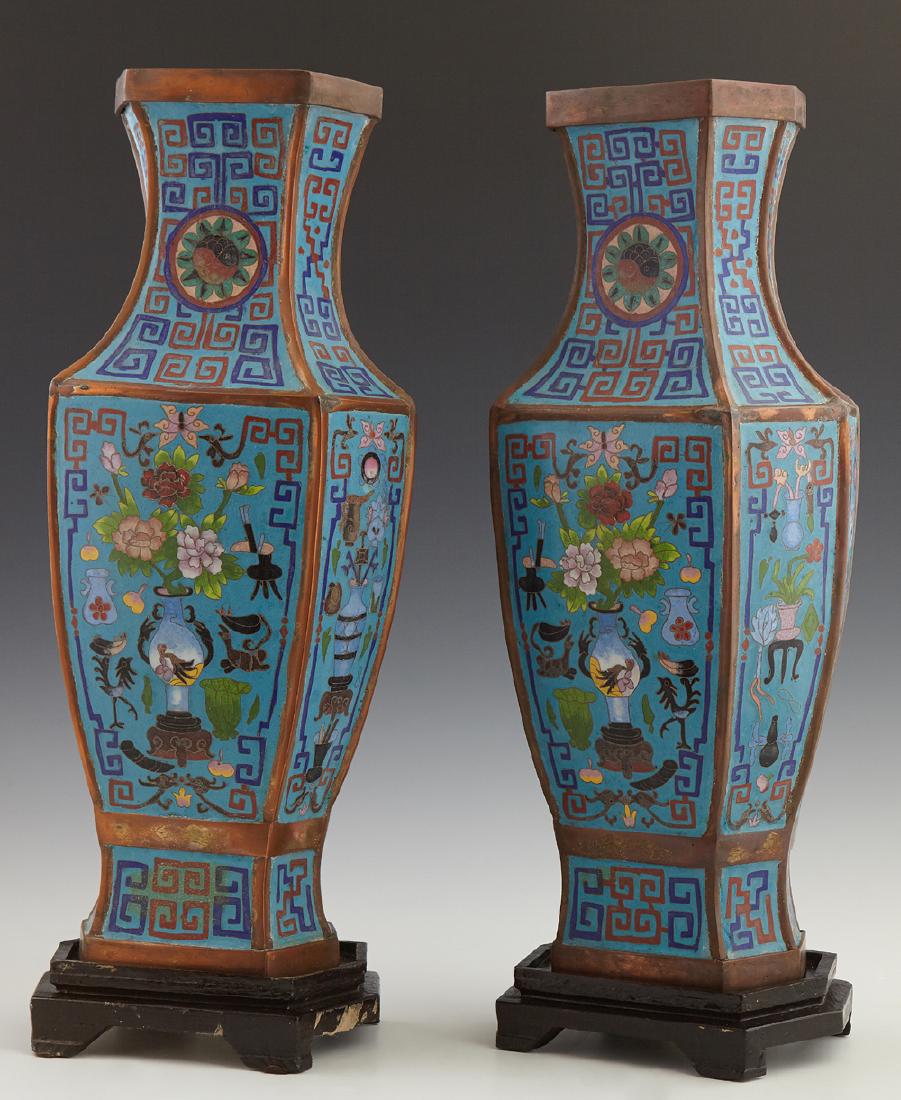 Pair of Chinese Cloisonne Baluster Hexagonal Vases, (1 of 2)