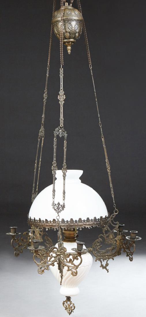 Victorian Style Brass and Glass Hanging Oil Lamp, early (1 of 1)
