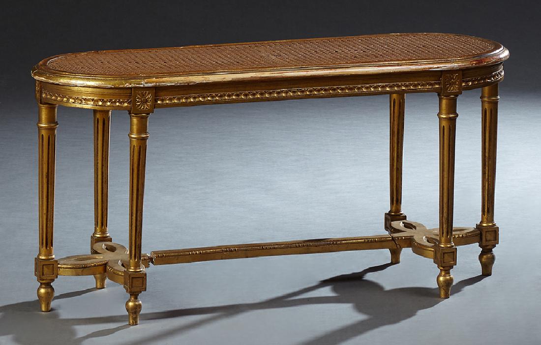 French Louis XVI Style Gilt Beech Oval Caned Double (1 of 1)