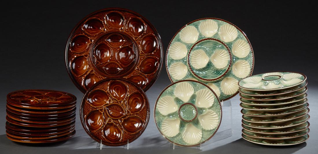 Two French Majolica Oyster Sets, 20th c., one in green (1 of 1)