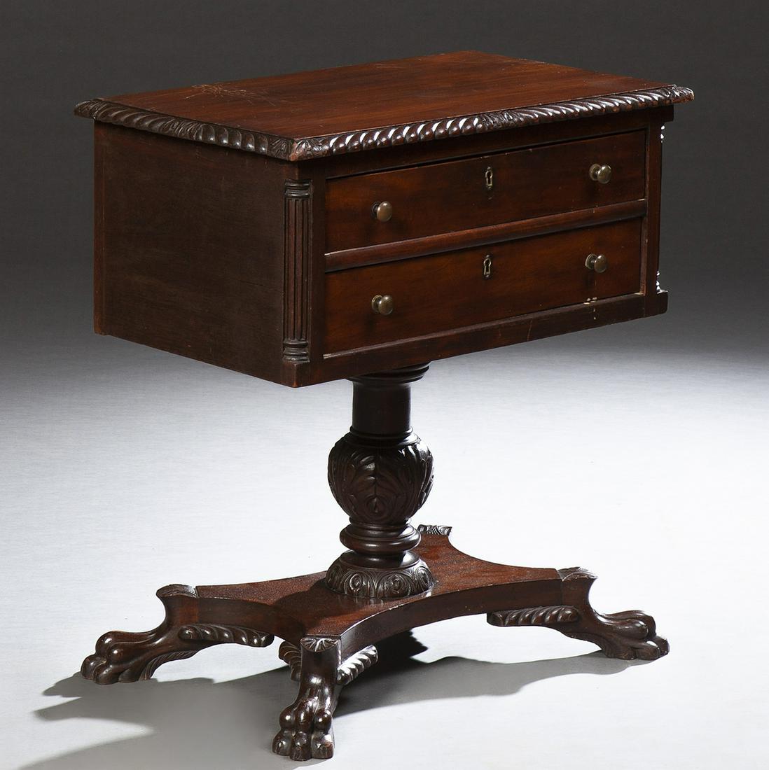 American Federal Carved Mahogany Work Table, 19th c., (1 of 1)