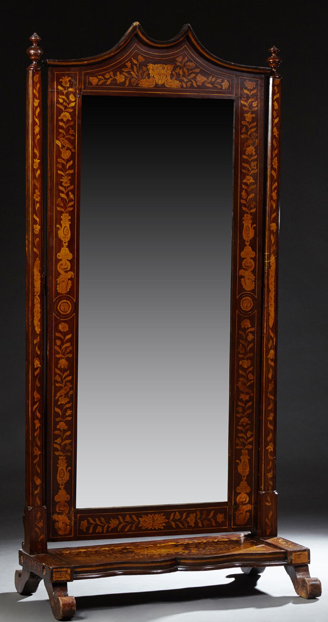 Italian Marquetry Inlaid Mahogany Cheval Mirror, c. (1 of 1)