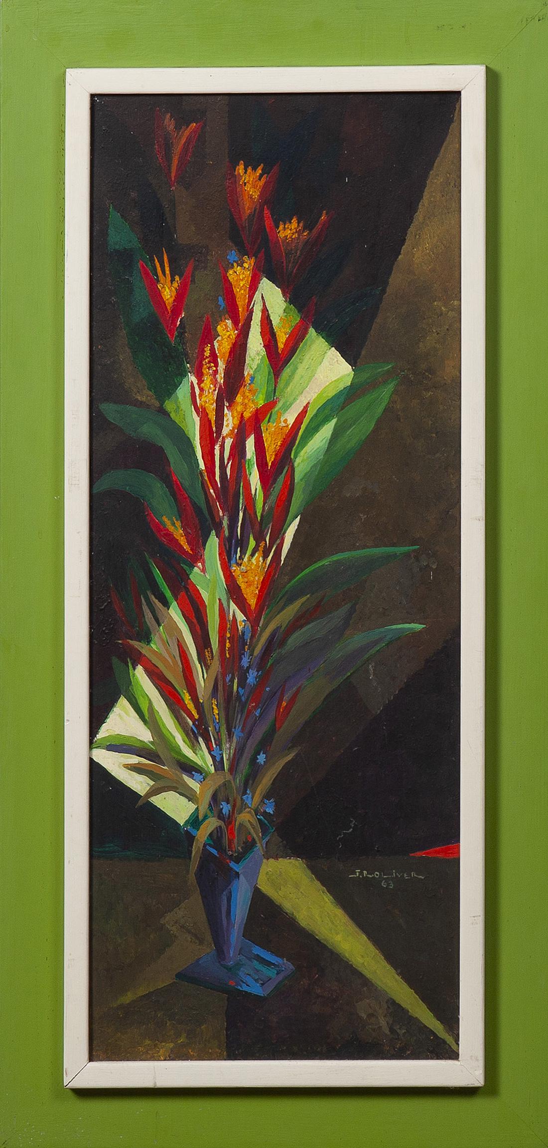 J. R. Oliver, "Red Flowers," 1963, oil on masonite, (1 of 4)