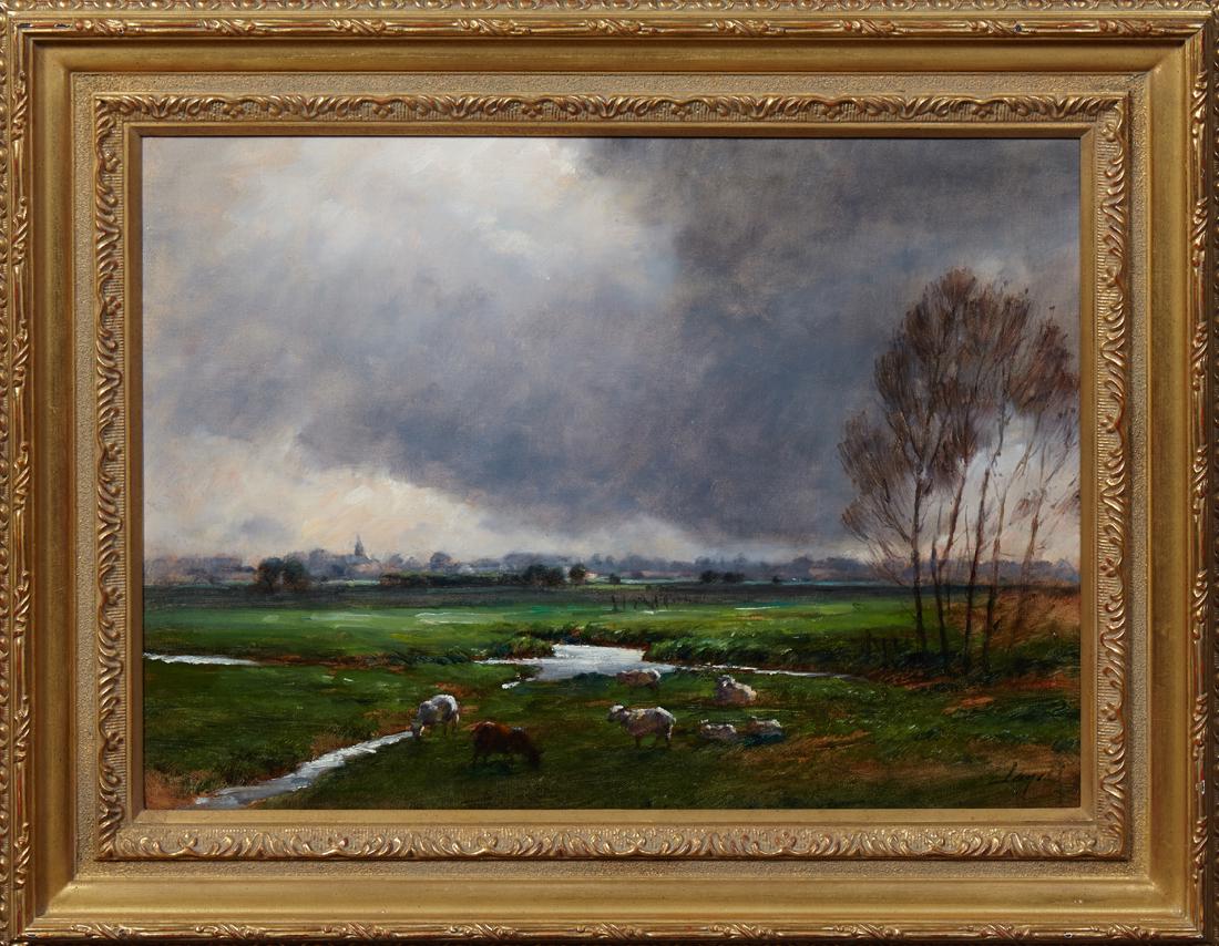 Continental School, "Cows in a Pasture with a Village (1 of 2)