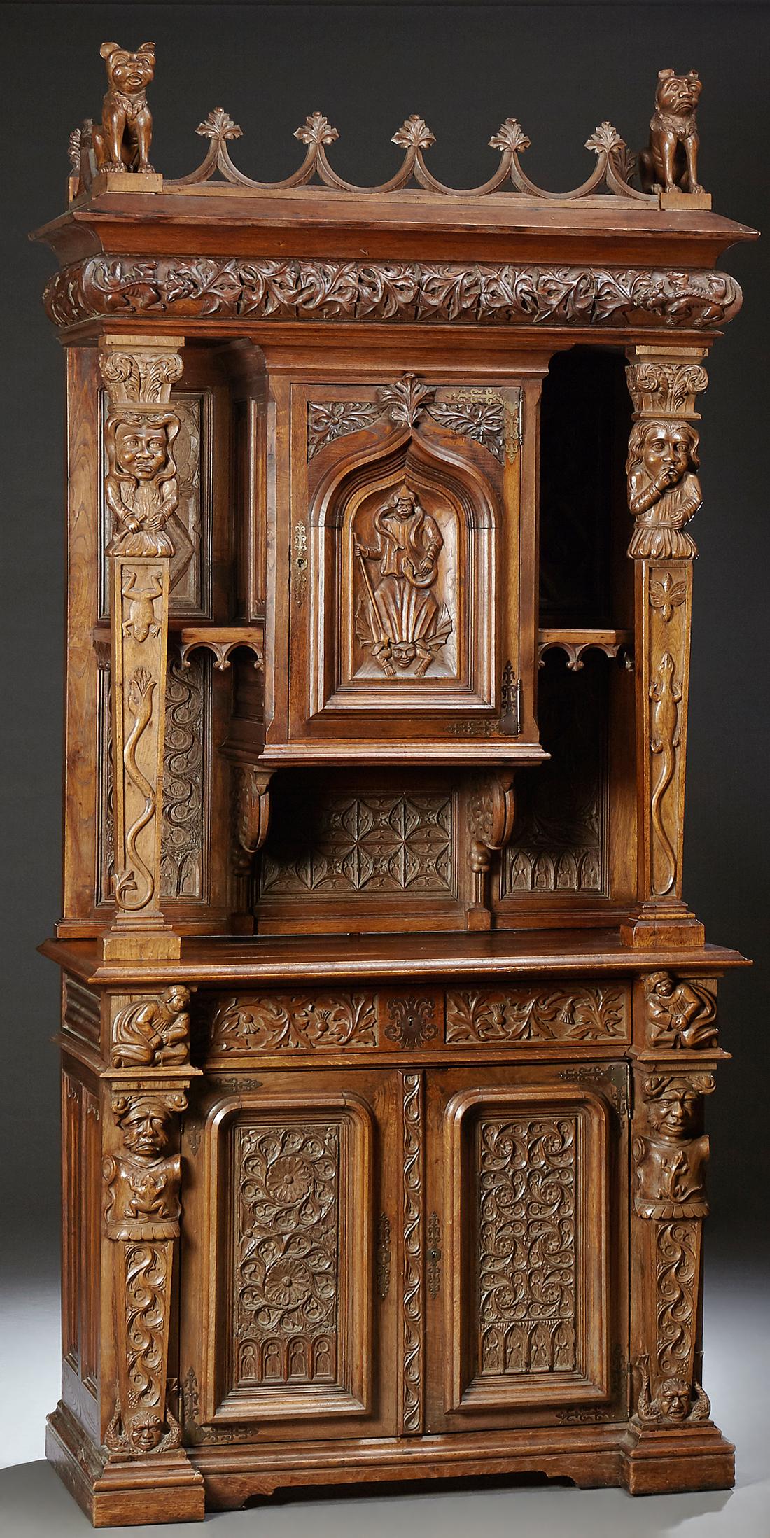 Unusual French Provincial Craved Oak Buffet a Deux (1 of 1)