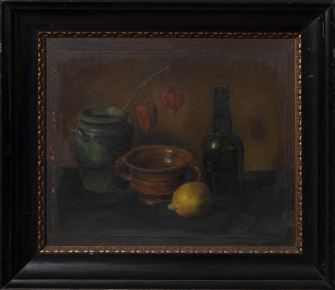 German School, "Still Life with Bottle, Crockery, (1 of 2)