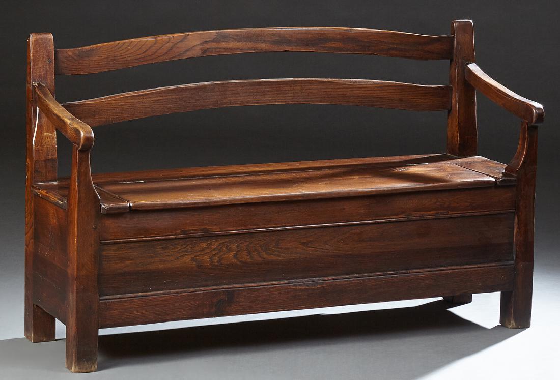 French Provincial Carved Oak Settee, 19th c., the (1 of 2)