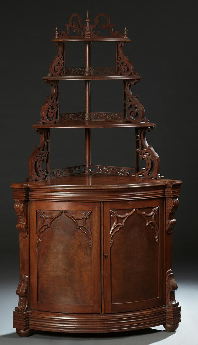 American Carved Walnut Gothic Revival Corner Cabinet (1 of 1)