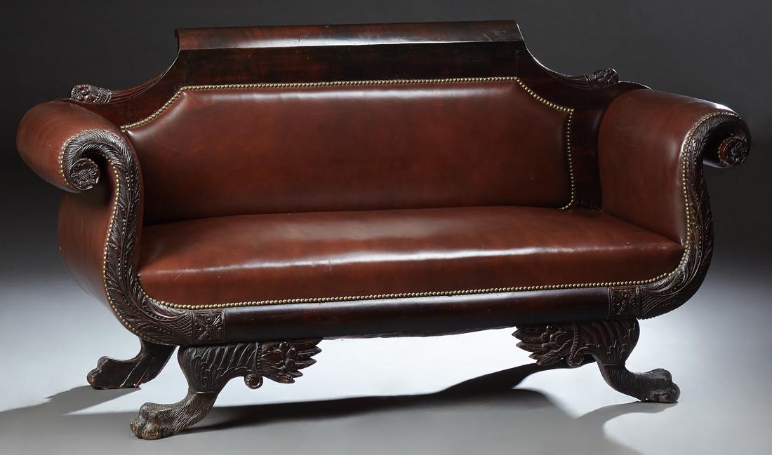 American Classical Style Carved Mahogany Settee, early (1 of 1)