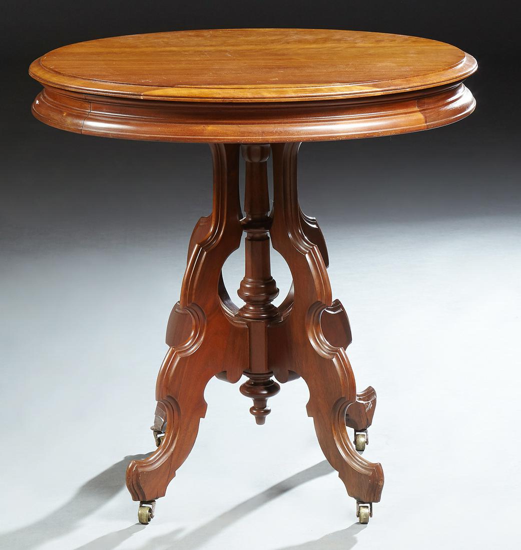 American Victorian Carved Walnut Lamp Table, 19th c., (1 of 1)