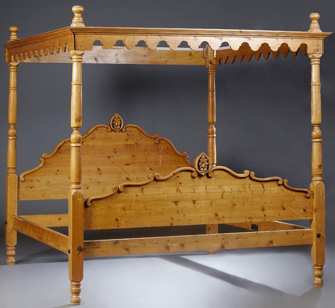French Provincial Carved Pine King Size Tester Bed, (1 of 1)