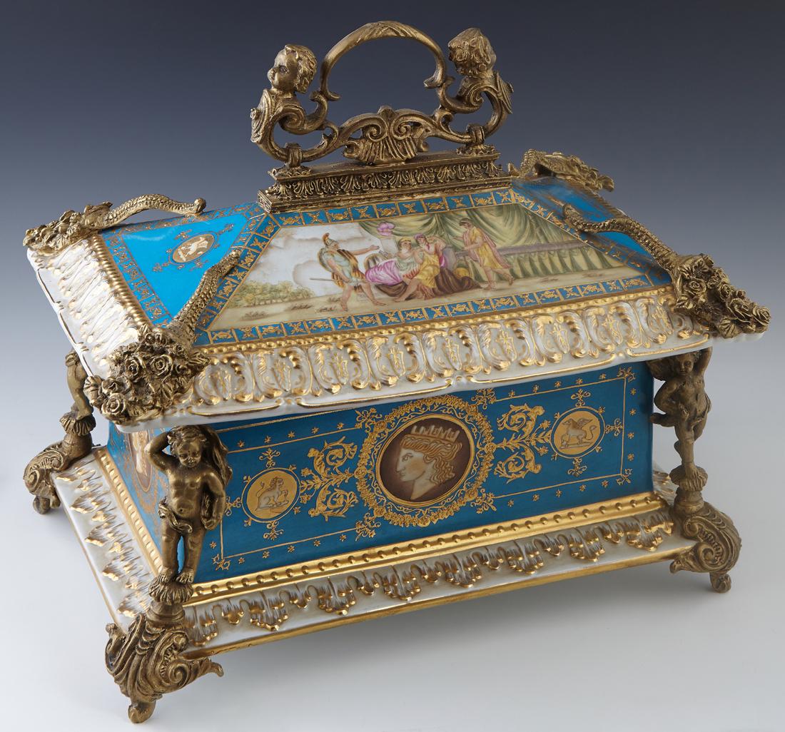 Sevres Style Gilt Bronze Mounted Porcelain Box, (1 of 2)