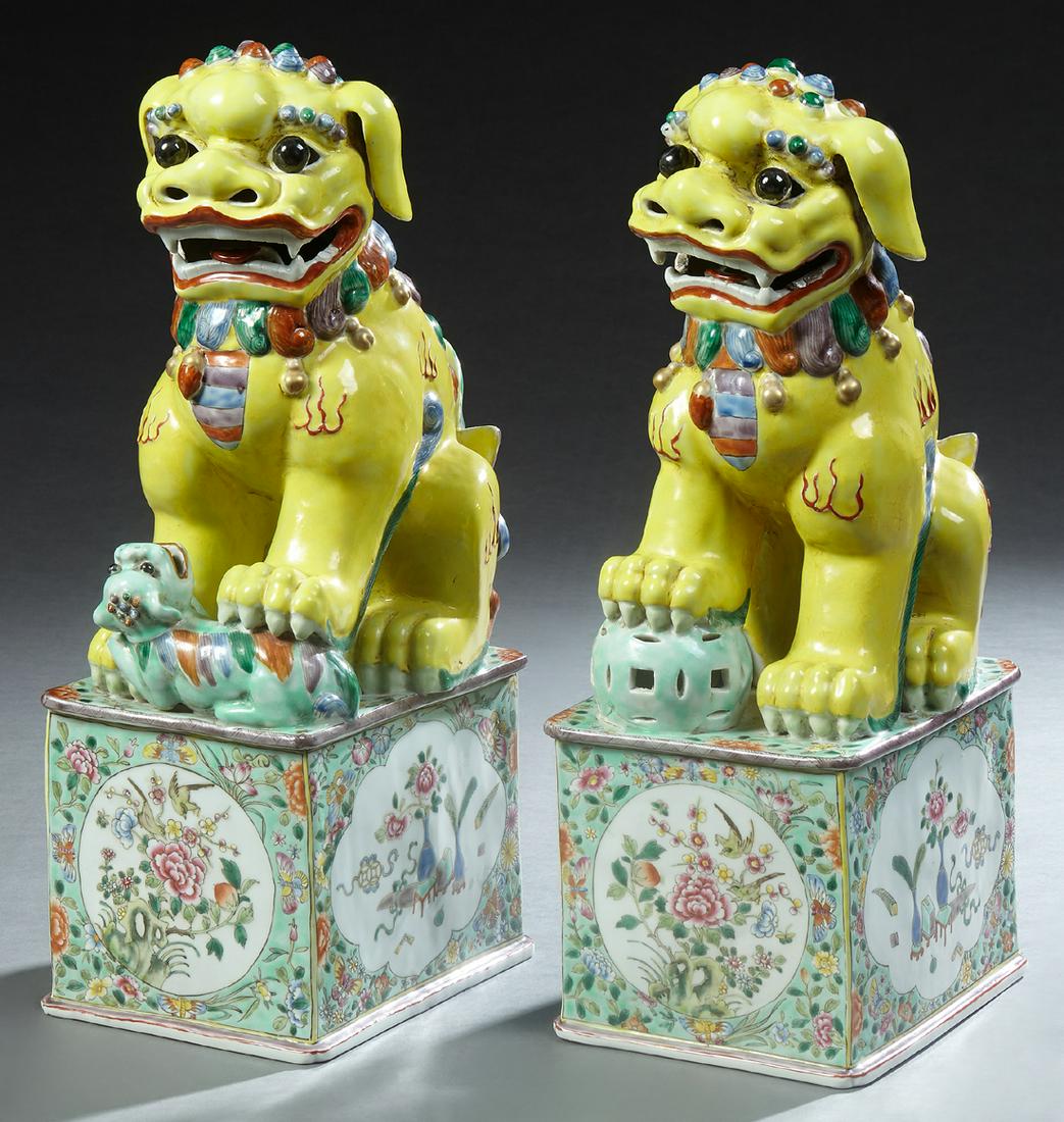 Pair of Chinese Polychromed Porcelain Famille Rose Foo (1 of 1)