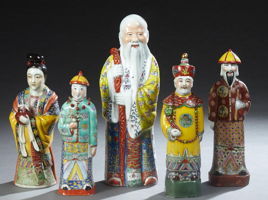 Group of Five Chinese Polychromed Porcelain Figures, (1 of 1)