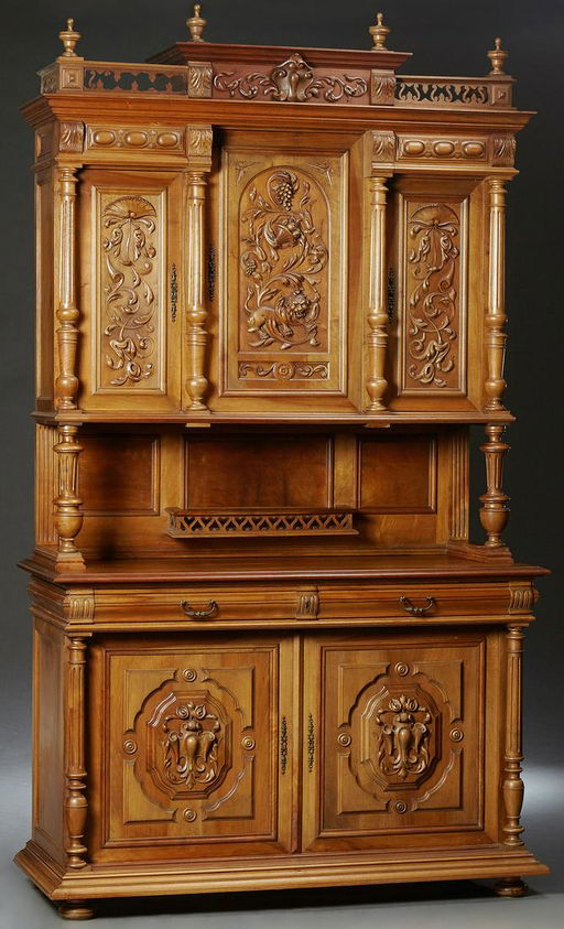 French Provincial Henri Ii Carved Walnut Buffet A Deux