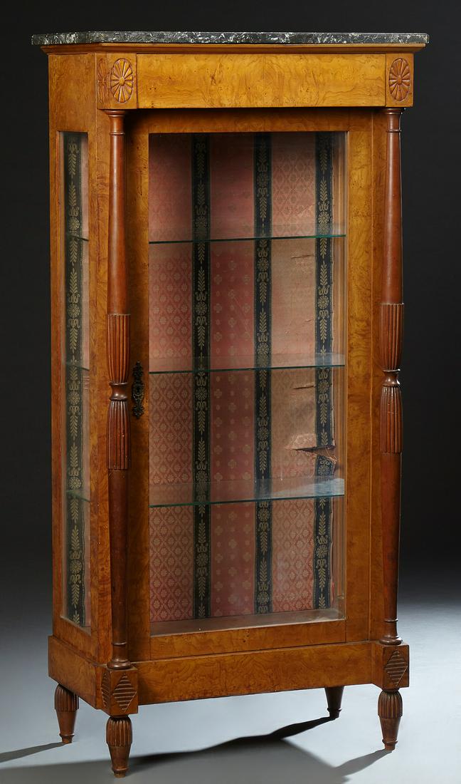 French Burled Elm Directoire Style Marble Top Vitrine, (1 of 1)