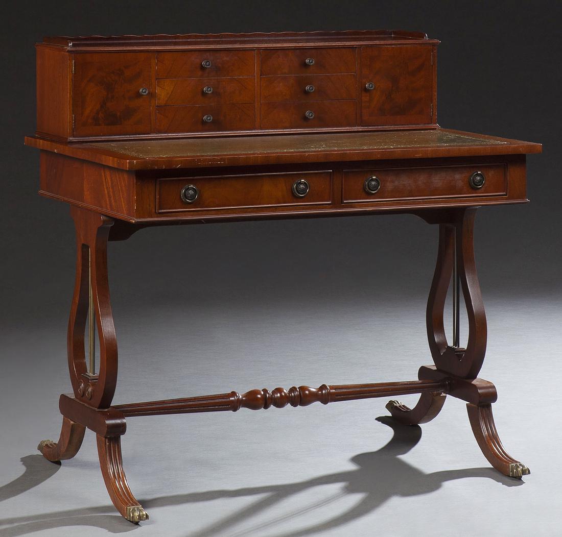 English Banded Carved Mahogany Writing Table, 20th c., (1 of 1)