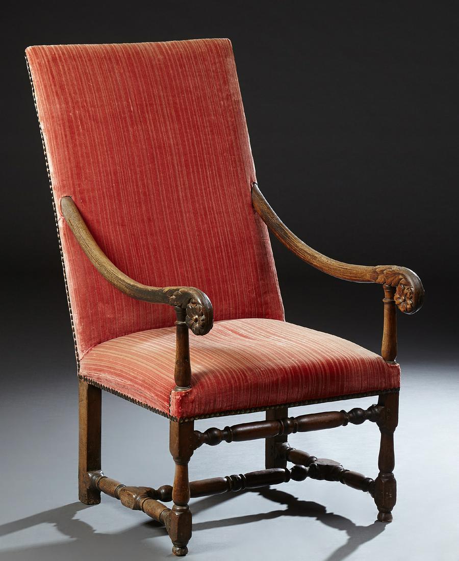 French Louis XIII Style Carved Walnut Fauteuil a la (1 of 1)