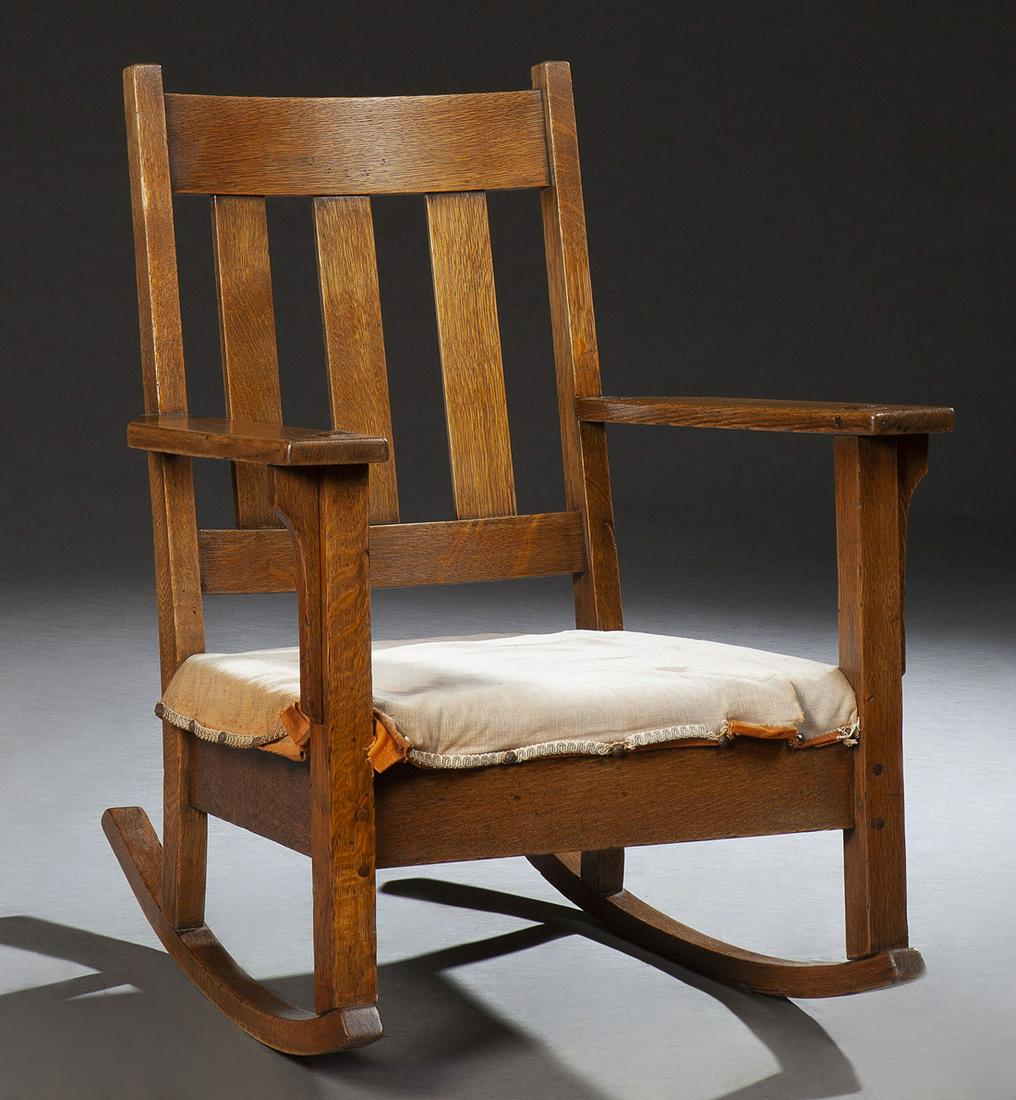 Mission Oak Armchair, early 20th c., the curved slatted (1 of 1)