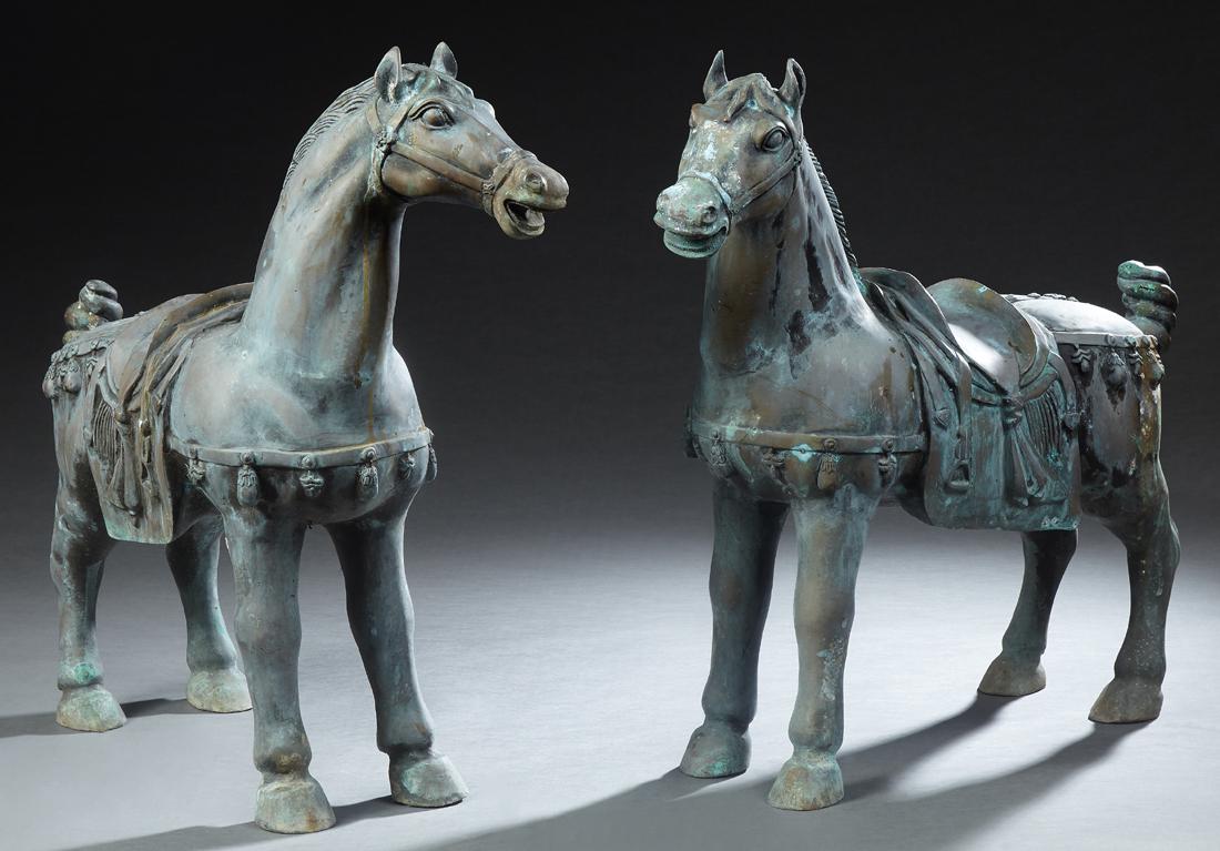 Pair of Antique Chinese Style Caparisoned Horses Garden (1 of 1)