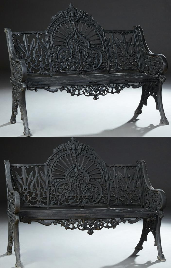 Pair of Cast Iron Garden Benches, mid 20th c., the (1 of 3)