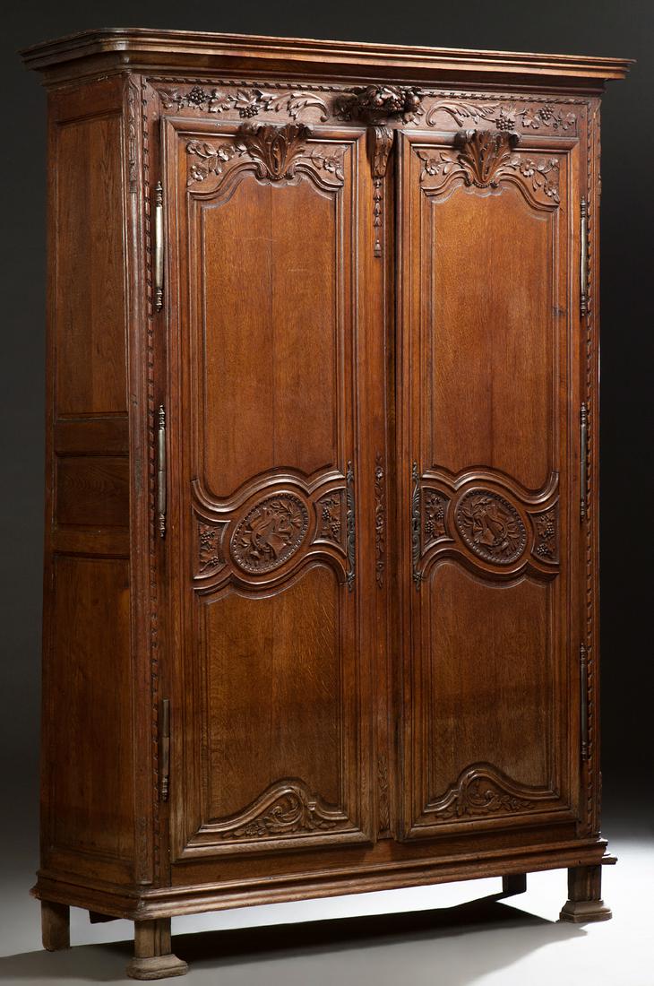 French Provincial Louis XV Style Carved Oak Armoire, (1 of 1)