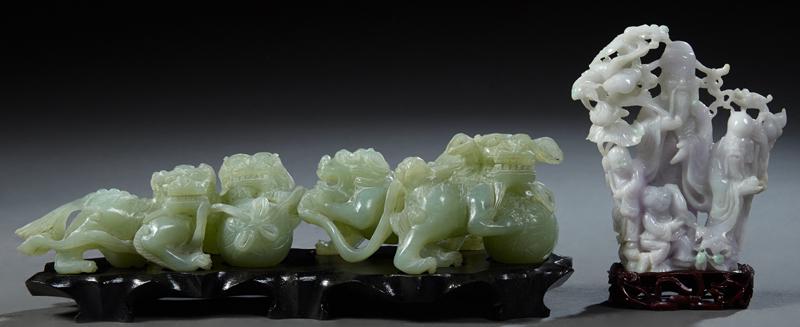 Two Chinese Carved Jade Figural Groups, 20th c., one (1 of 2)
