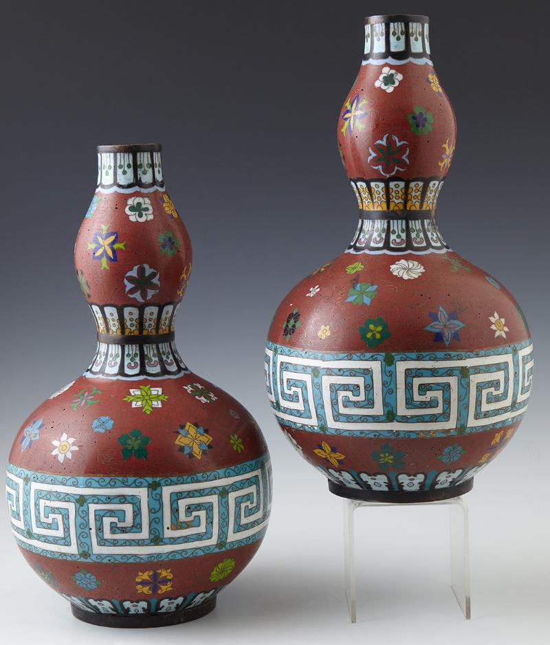 Pair of Chinese Cloisonne Bottle Form Vases, 20th c., (1 of 1)