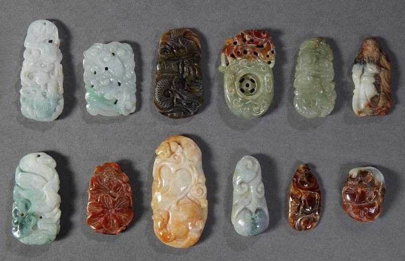 Group of Twelve Chinese Carved Jade/Jadeite Pendants, (1 of 1)