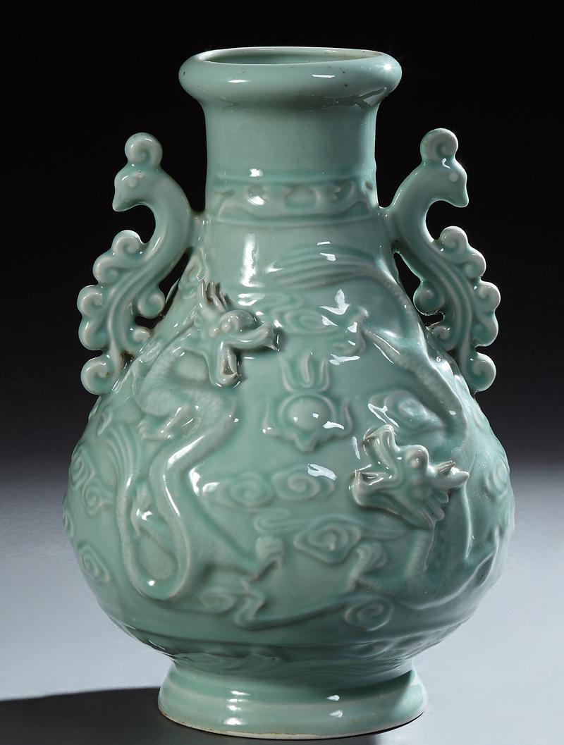 Large Chinese Celadon Baluster Vase, 20th c., with (1 of 2)