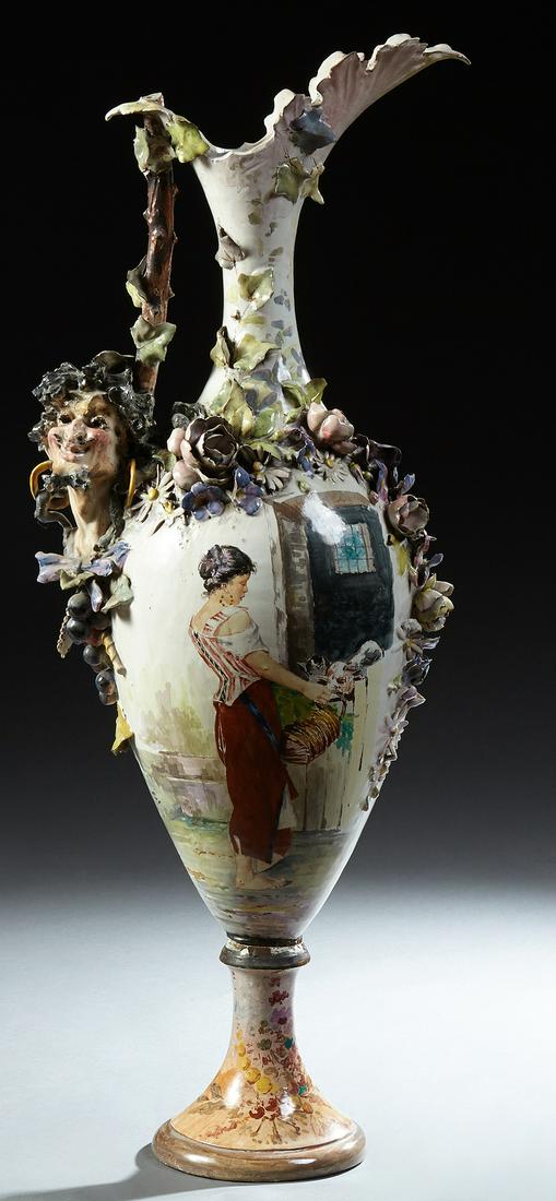 Large Italian Porcelain Ewer, late 19th c., of baluster (1 of 1)