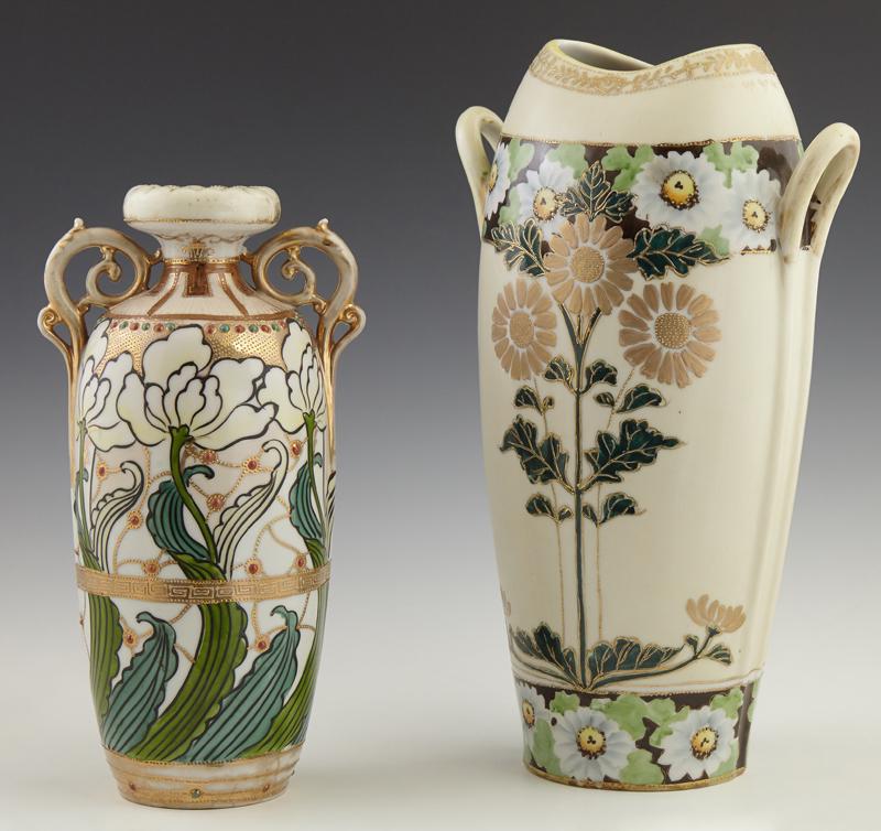 Two Hand Painted Nippon Handled Vases, with gilt and (1 of 3)