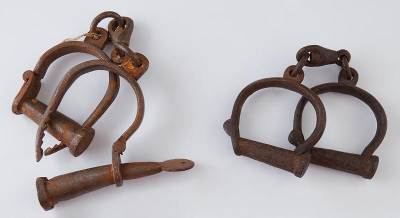 Two Wrought Iron Wrist Shackles, 19th c., one- H.- 3 (1 of 1)