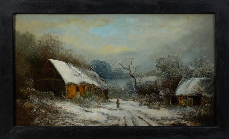 Newley, "Snowy Path through the Woods," 20th c., oil on (1 of 2)