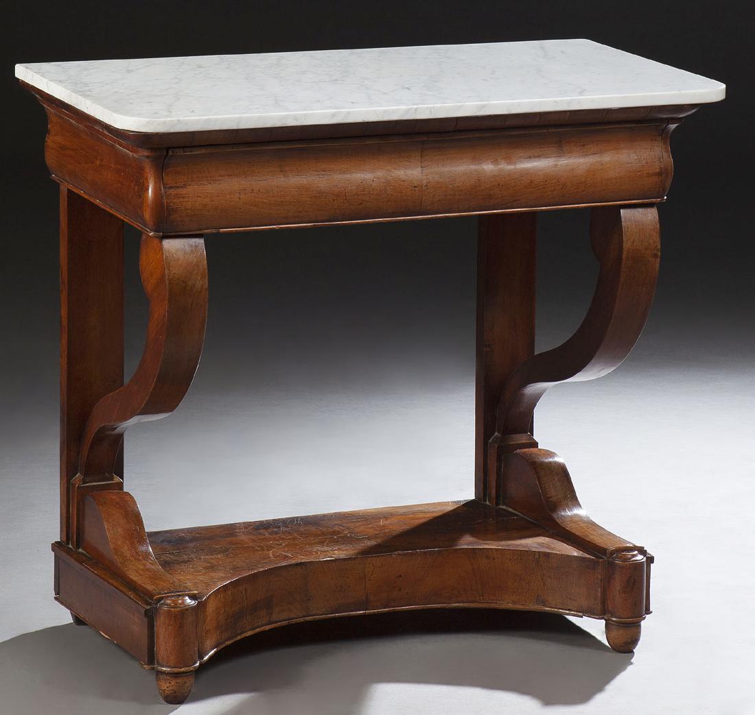 French Empire Style Carved Walnut Marble Top Console (1 of 1)