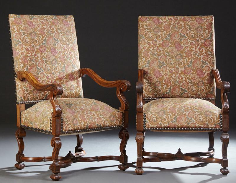 Pair of Louis XIII Style Floral Upholstered Carved (1 of 1)