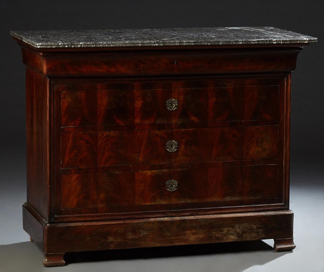 French Provincial Carved Mahogany Marble Top Commode, (1 of 1)