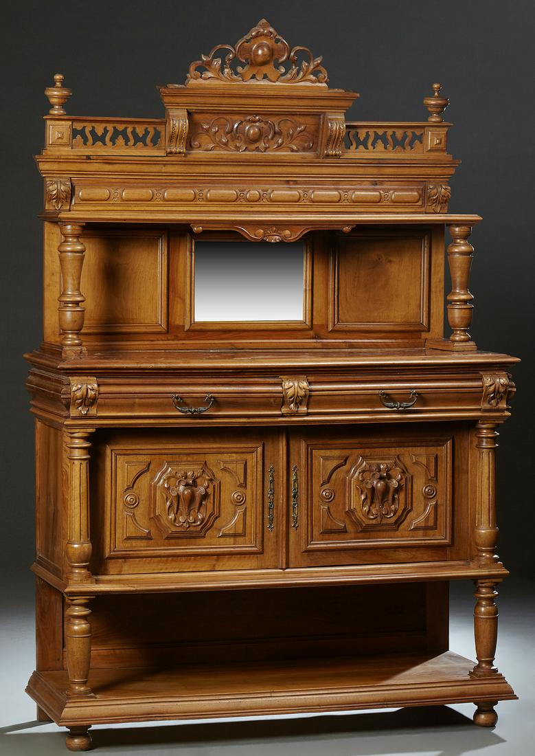 French Carved Walnut Marble Top Server, late 19th c., (1 of 1)
