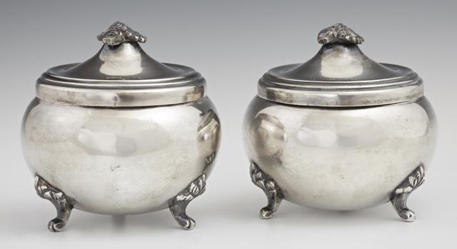 Pair of Peruvian Sterling Covered Sugar Bowls, 20th c., (1 of 1)