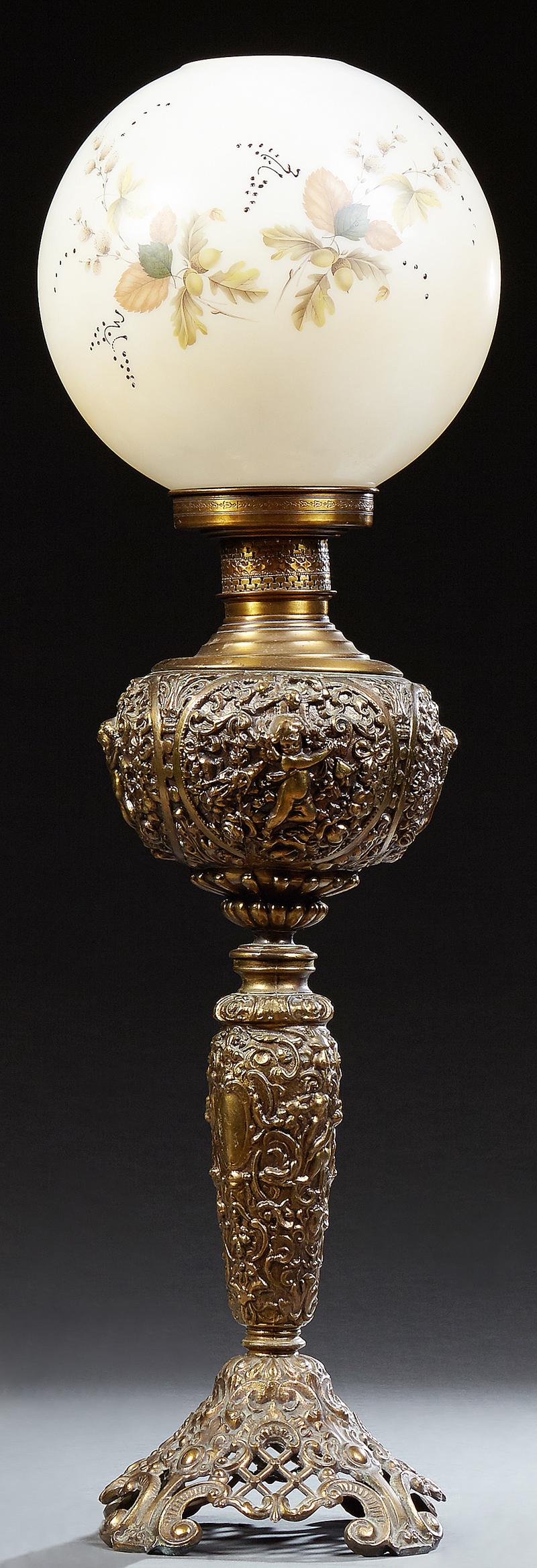 American Victorian Brass Banquet Lamp, late 19th c., (1 of 2)
