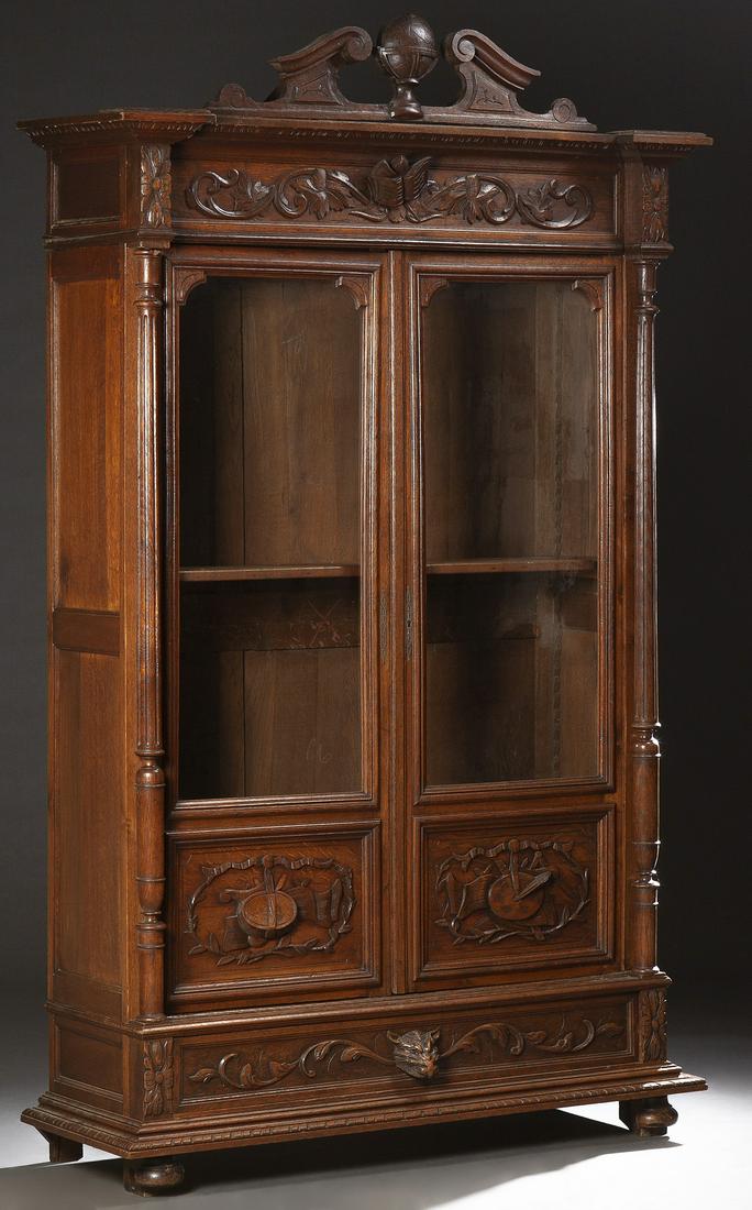 French Provincial Henri II Style Carved Oak Bookcase, (1 of 1)