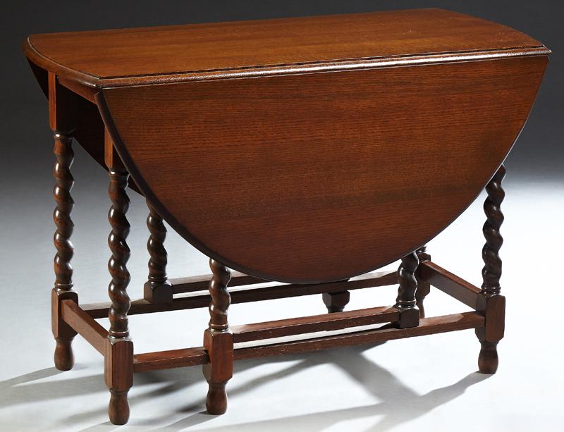 English Jacobean Style Carved Oak Oval Gateleg Table, (1 of 2)