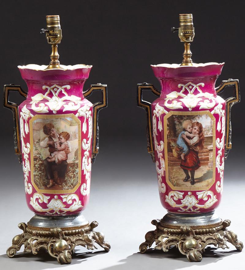 Pair of Continental Old Paris Style Porcelain Lamps, (1 of 3)