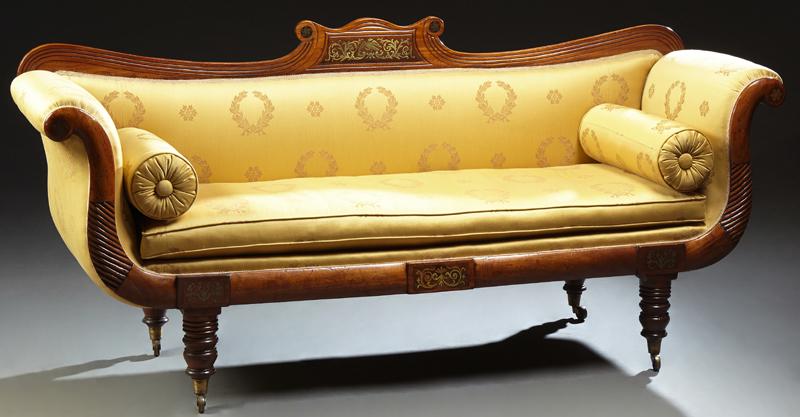 English William IV Brass Inlaid Mahogany Settee, c. (1 of 1)
